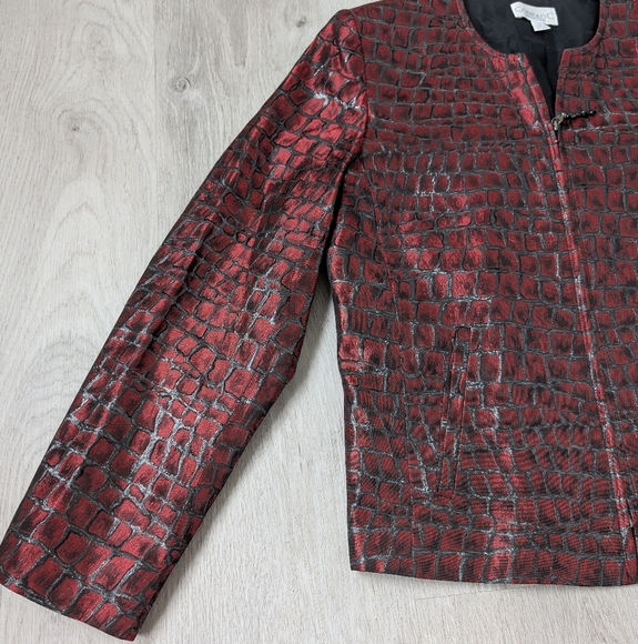 Vintage Conrad C Collection Made In Canada Red Crocodile Pattern Jacket Size 10 - Picture 2 of 9